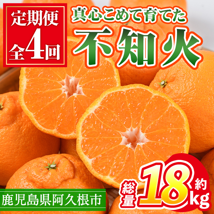 <定期便・全4回(12月・1月・2月・3月)>鹿児島県産不知火ざんまい(総量約18kg) 国産 果物 フルーツ 柑橘 旬 しらぬい 定期便 頒布会 シラヌイ 数量限定 期間限定 阿久根市産【三笠農業生産】a