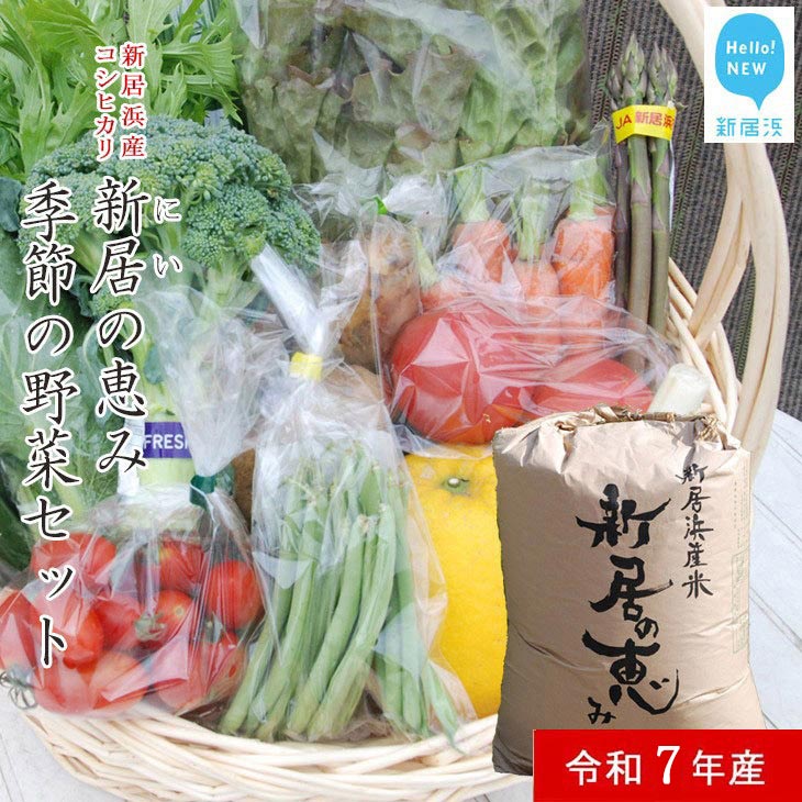 新米 白米 令和7年産 「新居の恵み(コシヒカリ)」5kg えひめ未来農業協同組合ブランド米と季節の野菜2kgセット(クール便でお届け)愛媛県新居浜市38000米・パン白米