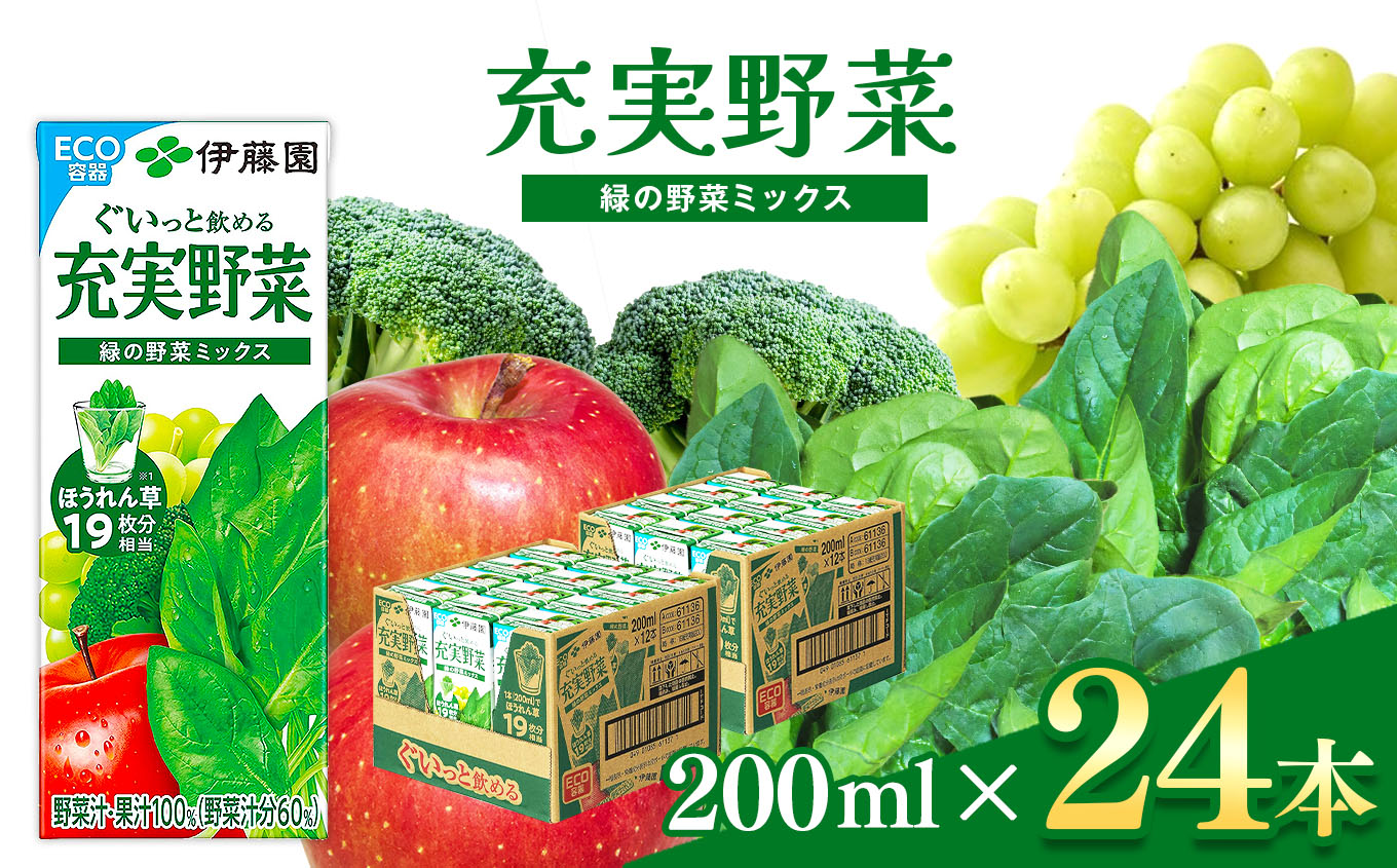 充実野菜 緑の野菜ミックス 紙パック  ( 200ml × 24本 )  伊藤園長野県松本市13000お茶・飲料果汁・野菜飲料
