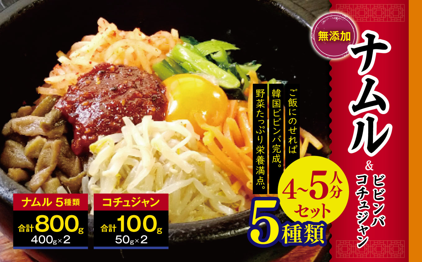 ナムル 5種類(800g)と ビビンバ コチュジャン (100g) 4〜5人分セット | ふるさと納税 長野県 松本市 無添加 韓国料理 セット 詰め合わせ 韓国食品 食材 総菜長野県松本市14000鍋セット・総菜・加