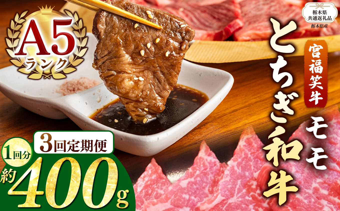 【栃木県共通返礼品】【定期便3回】宮福笑牛(とちぎ和牛) A5 モモ焼き肉 約400g  | 黒毛 和牛 牛肉 焼肉 とろける 霜降り 赤身 切り落とし ふるさと 納税 イチオシ おすすめ 栃木県 下野市 し
