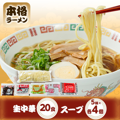 生中華(20食入り)+スープ5種類 各4個【配送不可地域:離島】【1487582】静岡県磐田市9000麺ラーメン
