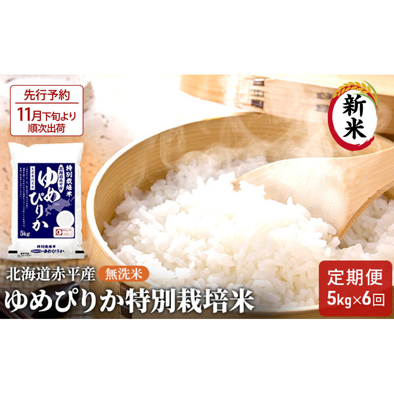 【先行予約2025年産米・11月下旬より順次出荷】無洗米 北海道赤平産 ゆめぴりか 5kg 特別栽培米 【6回お届け】 米 北海道 定期便 ふるさと納税 北海道赤平市114000米・パン白米