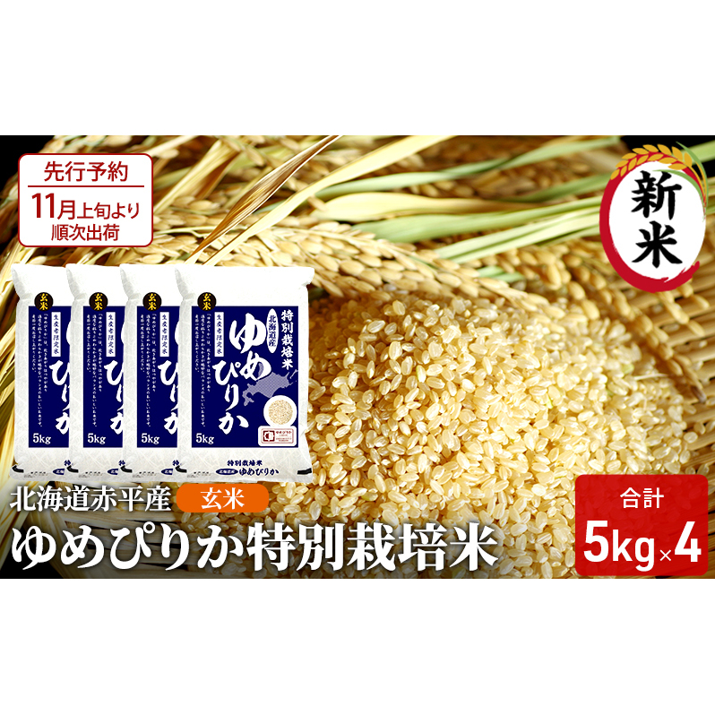 玄米 北海道赤平産 ゆめぴりか 20kg (5kg×4袋) 特別栽培米 米 北海道 お米 ふるさと納税北海道赤平市68000米・パン玄米・雑穀米・もち米・餅
