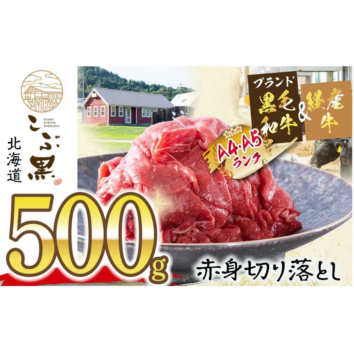 訳あり 北海道産 黒毛和牛 こぶ黒 A5 A4 赤身 切り落とし 計 500g北海道新ひだか町12000肉牛肉