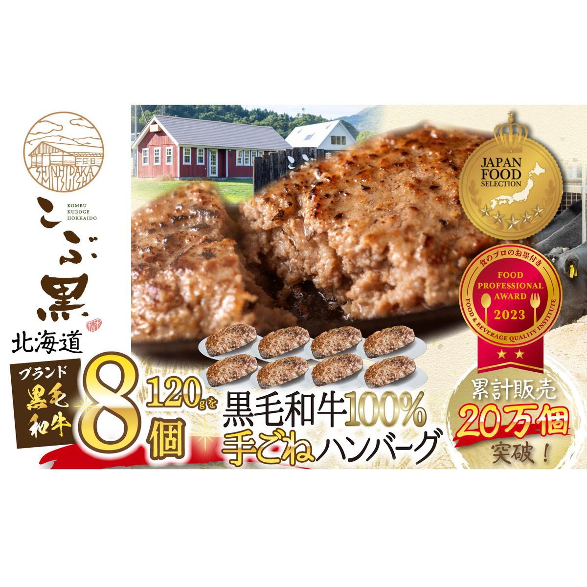 北海道産 黒毛和牛 こぶ黒 ハンバーグ 8個北海道新ひだか町19000肉牛肉