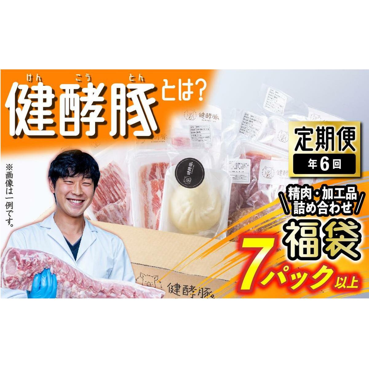 < 定期便 6回 > 北海道産 健酵豚 お楽しみ 福袋 ( 加工品 あり) 隔月 各 7パック以上 豚肉 精肉 加工品 セット 詰め合わせ ブランドポーク北海道新ひだか町131000肉