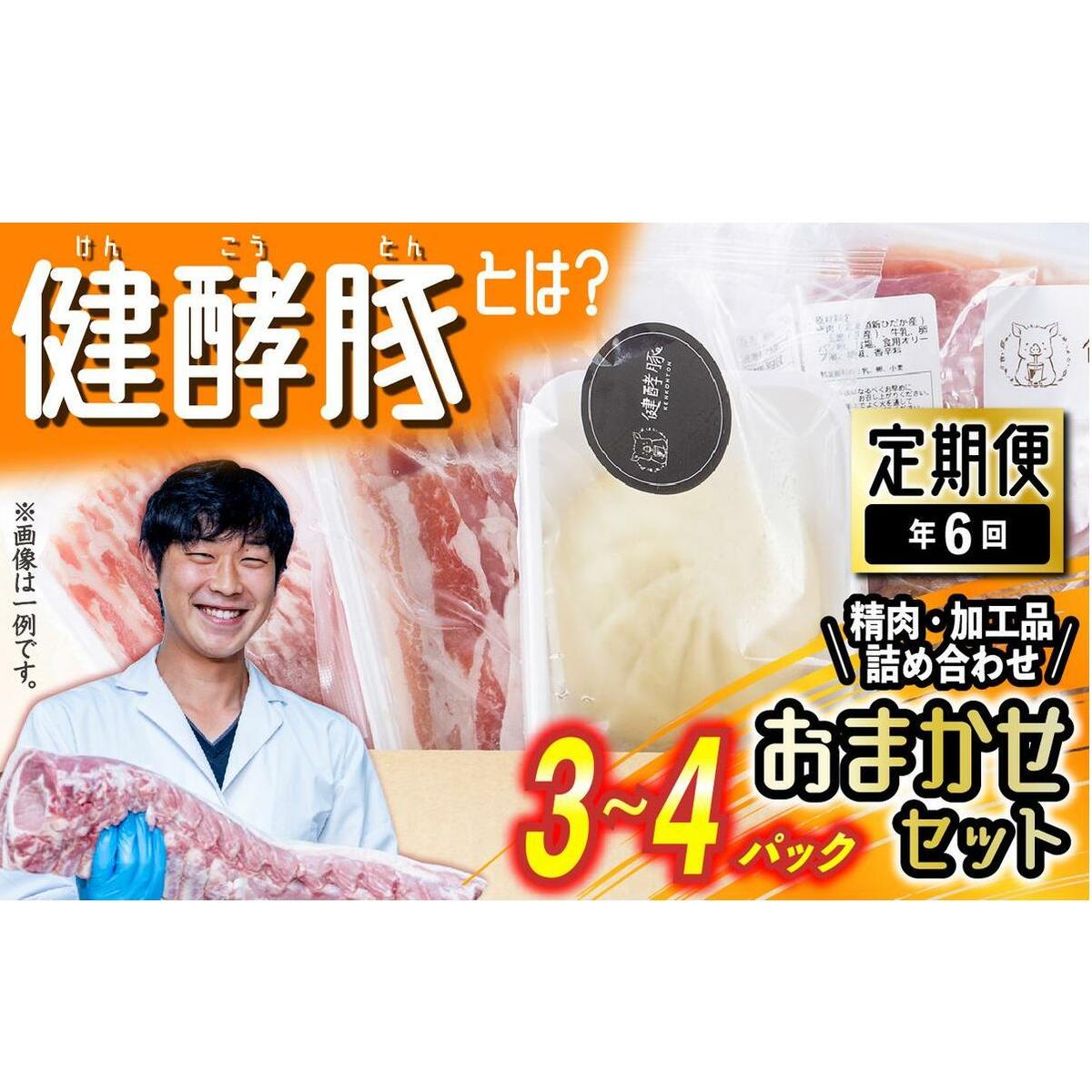 < 定期便 6回 > 北海道産 健酵豚 おまかせ セット ( 加工品 あり) 隔月 各 3〜4 パック 豚肉 精肉 加工品 詰め合わせ ブランドポーク北海道新ひだか町75000肉