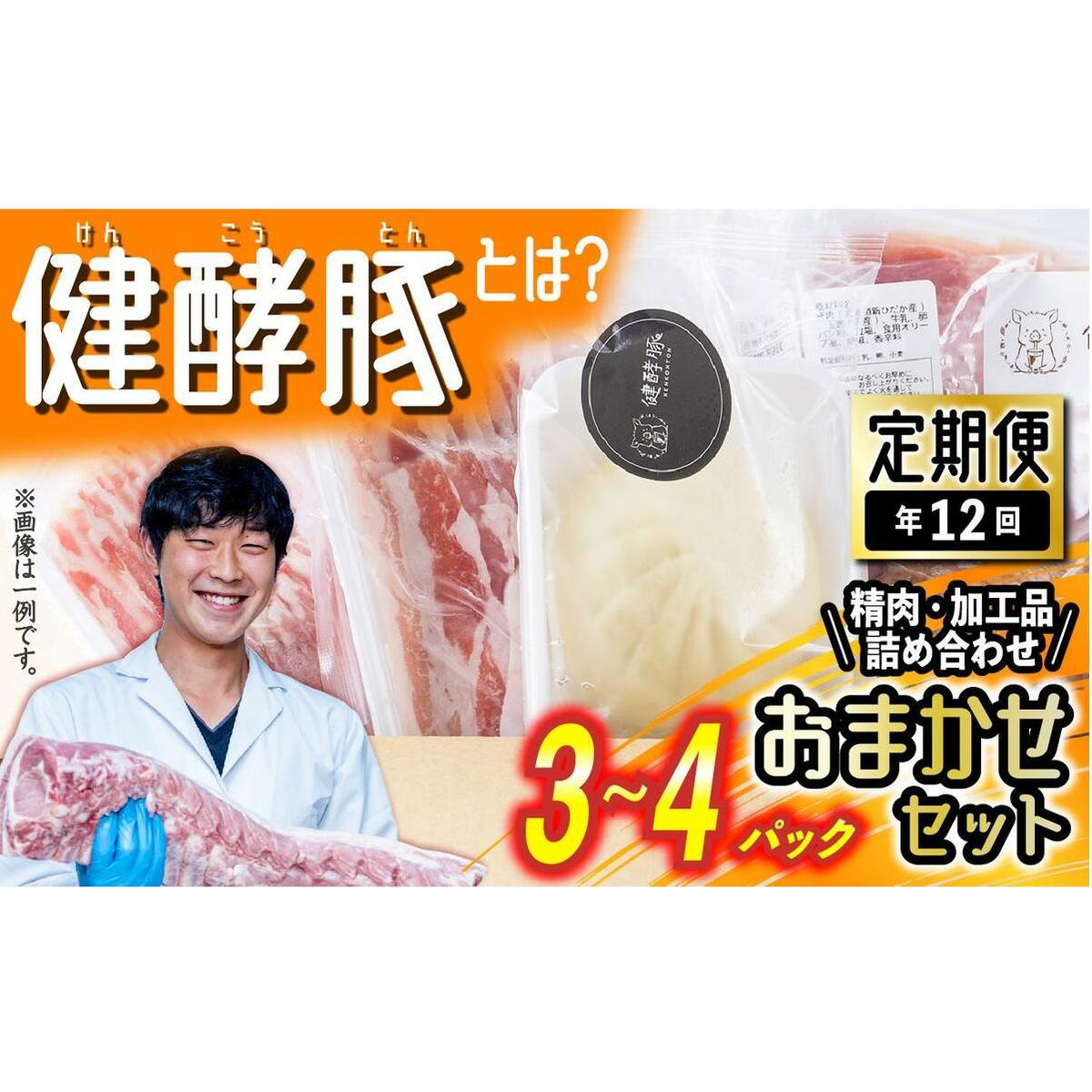 < 定期便 12回 > 北海道産 健酵豚 おまかせ セット ( 加工品 あり) 毎月 各 3〜4 パック 豚肉 精肉 加工品 詰め合わせ ブランドポーク北海道新ひだか町149000肉
