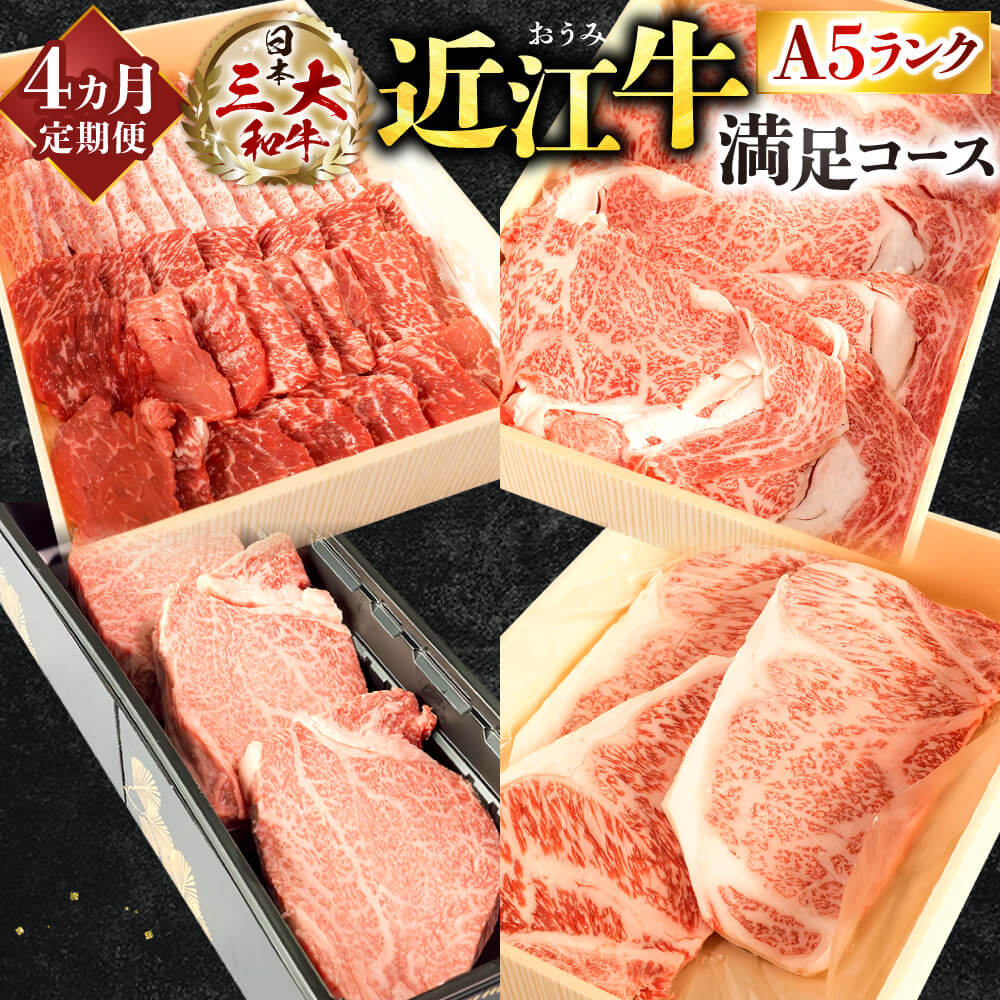 定期便 A5ランク 近江牛 満足コース 4カ月 株式会社びわこフード(近江牛専門店 万葉) 滋賀県 東近江市 BO04 焼肉 すき焼き 食べ比べ 和牛滋賀県東近江市200000肉牛肉