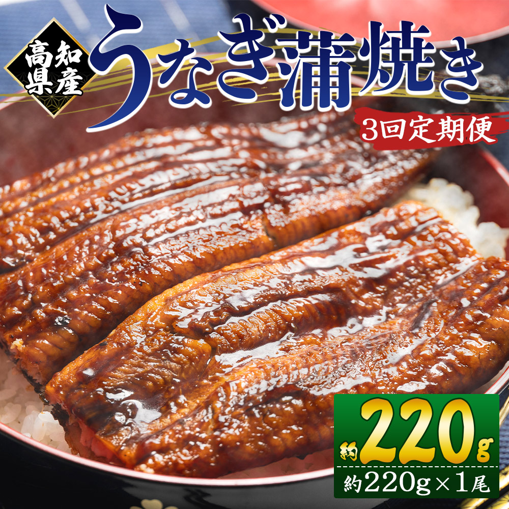 【3回定期便】高知県産養殖うなぎ蒲焼き 約220g×1尾  うなぎ 魚介 国産 海鮮 魚 かばやき 鰻 ウナギ 惣菜 おかず お手軽 加工品 加工食品 冷凍 Wfb-0058高知県香南市34500魚介・海産物うなぎ