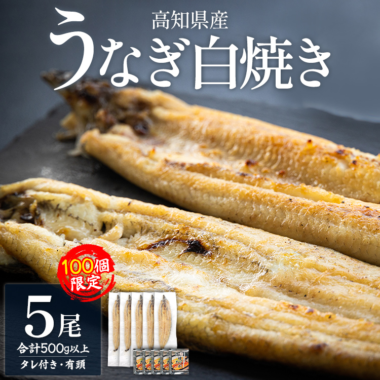 【限定100個】高知県産うなぎの白焼き 100g〜120g×5尾 - 国産 鰻 ウナギ 有頭 背開き タレ付き つまみ ご飯のお供 老舗 土佐湾 吉川水産 高知県 香南市 冷凍 yw-0085高知県香南市21000魚介・海産