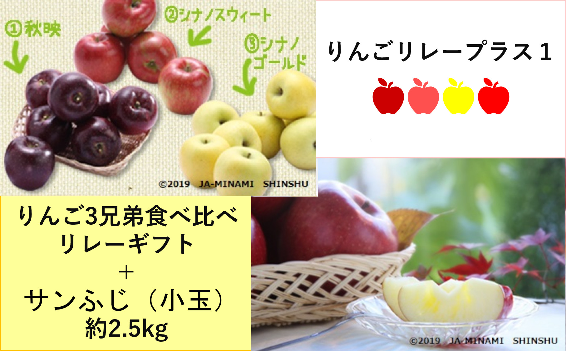 りんごリレープラス1(りんご3兄弟 + サンふじ小玉)長野県喬木村35000果物・フルーツりんご・梨
