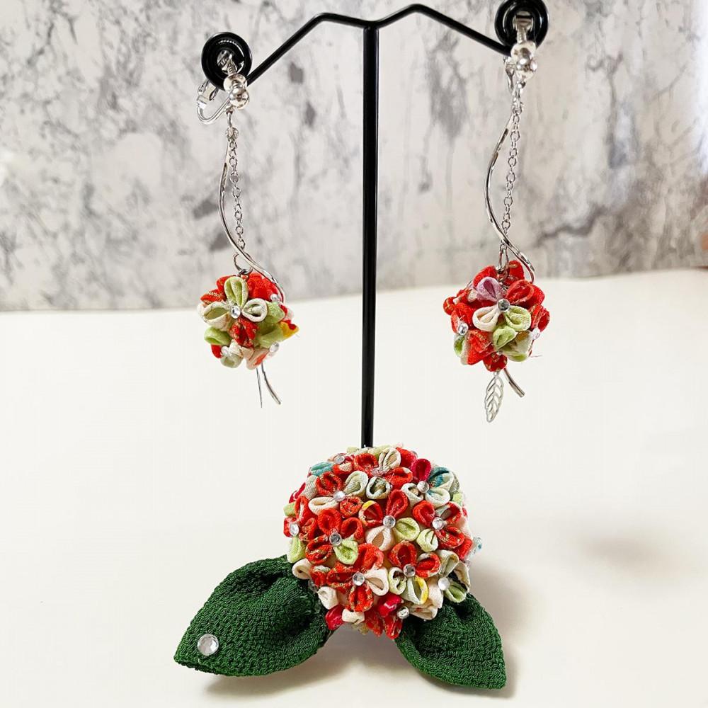 つまみ細工 紫陽花(ハイドレンジア)ピアス&ブローチセット兵庫県神戸市24000衣類・装飾品・工芸品アクセサリー