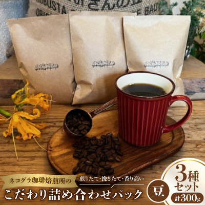 【豆3種合計300g】ネコグラ珈琲焙煎所の煎りたて挽きたて香り高いこだわり3種詰め合わせパック【1588567】大阪府高石市11000お茶・飲料コーヒー・紅茶