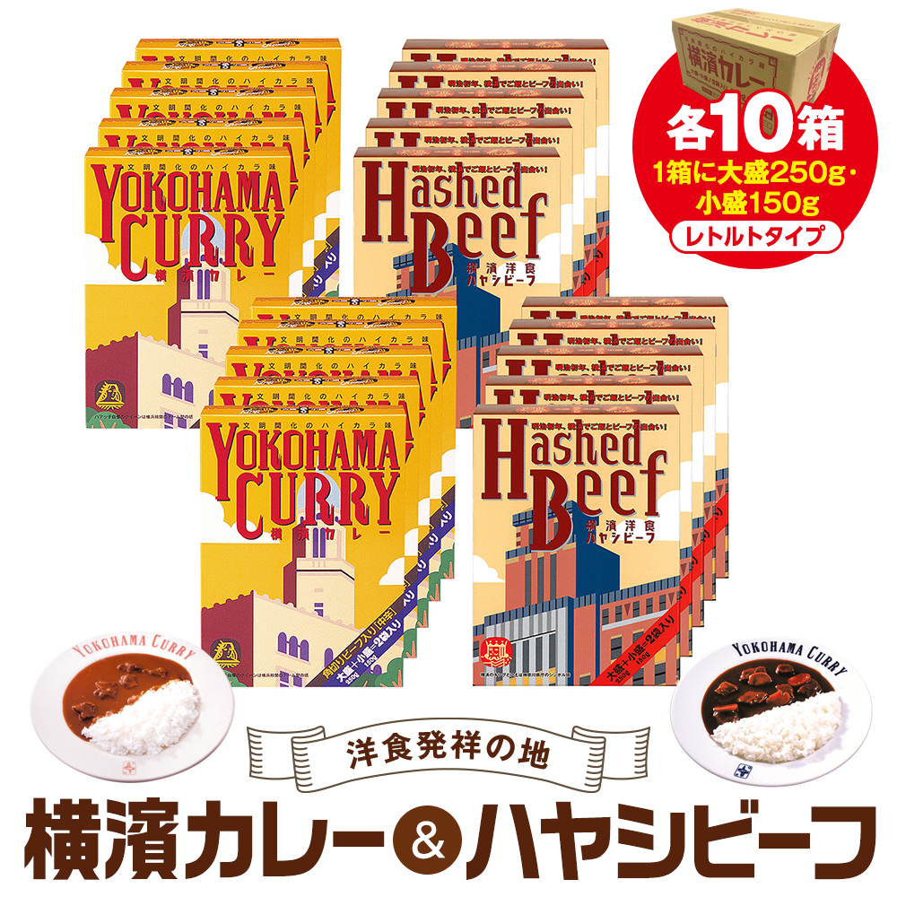 洋食発祥の地 横濱カレー&ハヤシビーフセット各10箱(1箱に大盛250g・小盛150g)神奈川県横浜市47000鍋セット・総菜・加工食品総菜