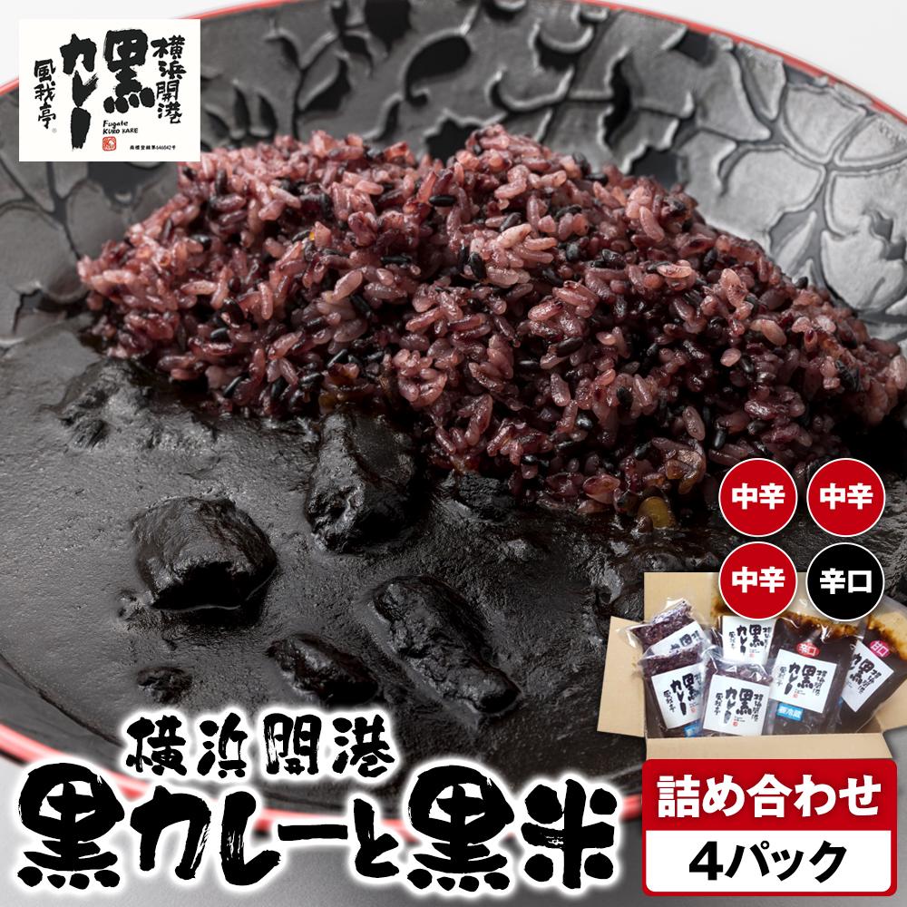 風我亭の横浜開港黒カレーと黒米の詰め合わせ 4パック【中辛3個、辛口1個】神奈川県横浜市17000鍋セット・総菜・加工食品総菜
