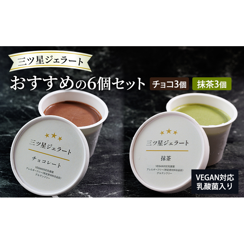 世界中の人たちが食べられる!VEGAN対応乳酸菌入り「三ツ星ジェラート」おすすめの6個セット(チョコ×3、抹茶×3)ジェラート セット アイス スイーツ 豊島区 東京東京都豊島区16000菓子・