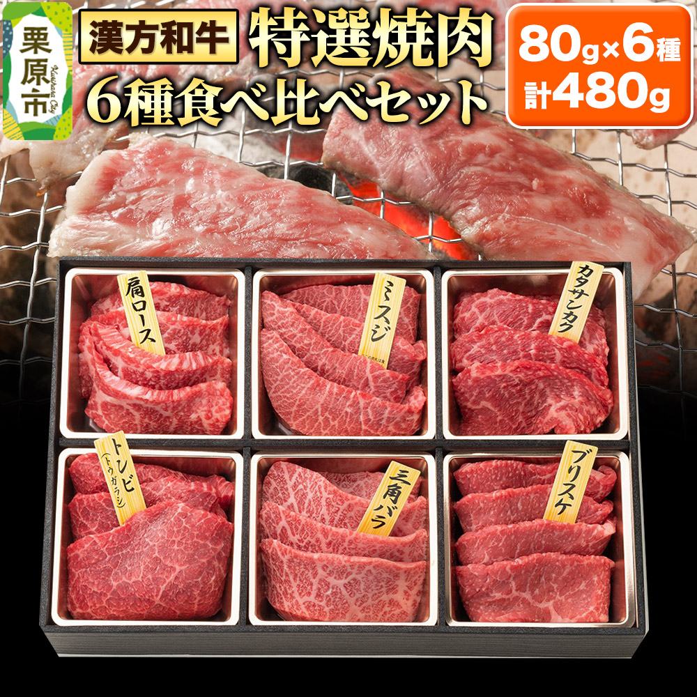漢方和牛特選焼肉食べ比べセット 80g×6種 計480g 【肩ロース、ミスジ、カタサンカク、トンビ、三角バラ、ブリスケ】牛肉 焼き肉宮城県栗原市37000肉牛肉