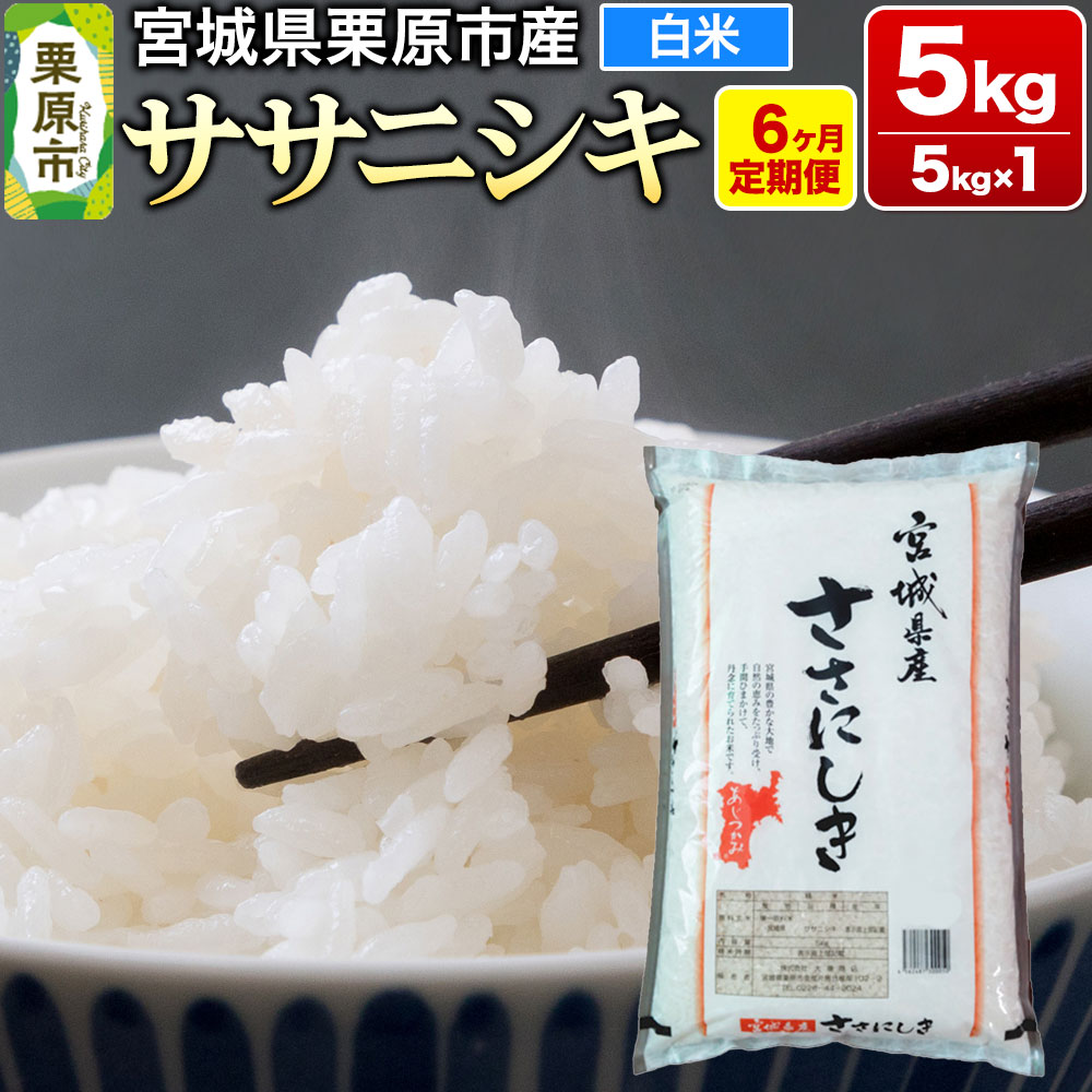 《定期便6ヶ月》【令和7年産・白米】宮城県産 ササニシキ 毎月5kg (5kg×1袋)×6ヶ月宮城県栗原市109500米・パン白米