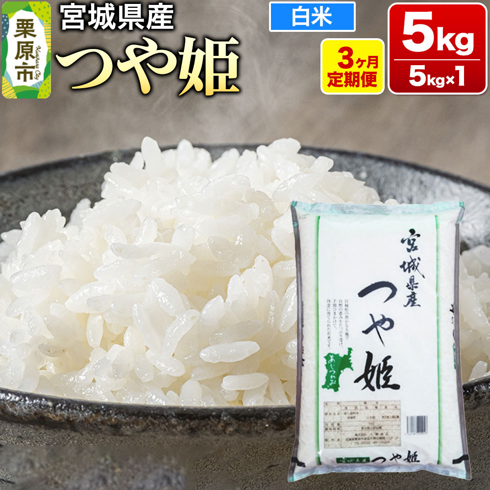《定期便3ヶ月》【令和7年産・白米】宮城県産 つや姫 毎月5kg (5kg×1袋)×3ヶ月宮城県栗原市55000米・パン白米