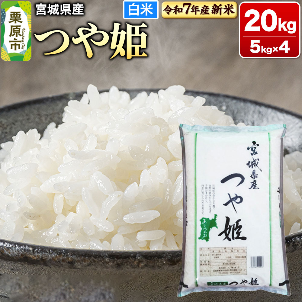 【新米受付】【令和7年産・白米】宮城県産 つや姫 20kg (5kg×4袋)宮城県栗原市74000米・パン白米