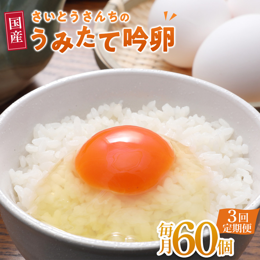 【3回定期便】さいとうさんちのうみたて吟卵 60個入り宮城県角田市28000卵・乳製品卵(鶏、烏骨鶏等)