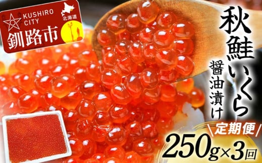 【3か月連続定期便】新物 北海道産秋鮭いくら醤油漬け 250g 定期便 いくら イクラ 北海道 秋鮭 鮭 鮭イクラ サケ 魚介類 海鮮 _F4F-6157北海道釧路市52500魚介・海産物いくら