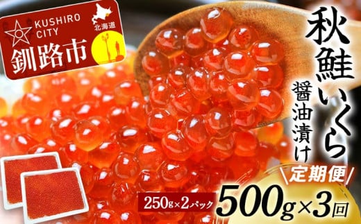 【3か月連続定期便】新物 北海道産秋鮭いくら醤油漬け 500g (250g×2P) 定期便 いくら イクラ 北海道 秋鮭 鮭 鮭イクラ サケ 魚介類 海鮮 _F4F-6158北海道釧路市96000魚介・海産物いくら