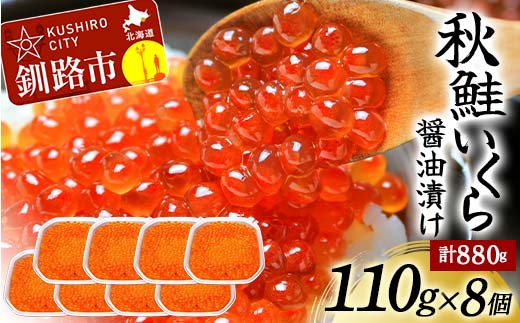 北海道産秋鮭いくら醤油漬け 110g×8個 計880g 秋鮭 北海道 いくら イクラ 魚卵 魚介類 海鮮 小分け _F4F-8762北海道釧路市62000魚介・海産物いくら
