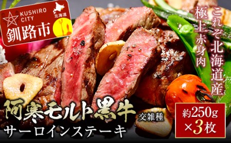 【これぞ北海道産 極上赤身肉】 阿寒 モルト 黒牛 (交雑種) サーロイン ステーキ 約250gx3 (750g) _F4F-4168北海道釧路市28000肉牛肉