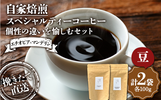 挽きたて直送 個性の違いを愉しむセット【エチオピア×マンデリン】エチオピア(豆)100g インドネシア マンデリン(豆)100g 飲み比べセット セット コーヒー 珈琲 挽きたて 焙煎 _F4F-4773北