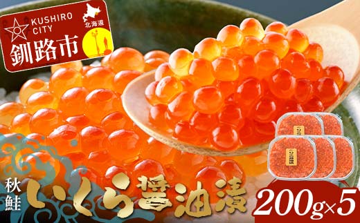 いくら醤油漬 200g×5個 秋鮭 鮭 イクラ 魚卵 鮭いくら 醤油漬 北海道 _F4F-8870北海道釧路市173000魚介・海産物いくら