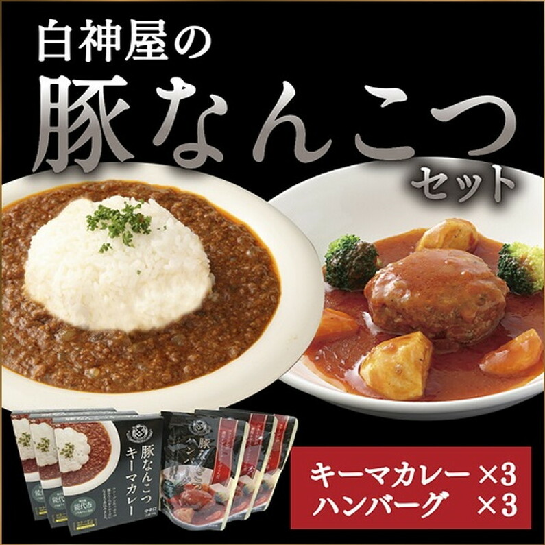 白神屋 豚なんこつキーマカレー&ハンバーグ 3個セット 惣菜 レトルトカレー ソウルフード コラーゲン 洋食 便利 レトルトハンバーグ 秋田県能代市12500鍋セット・総菜・加工食品カレー・