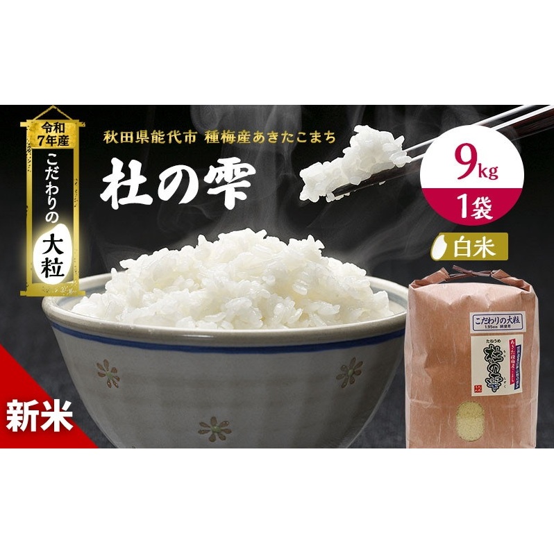 令和7年産 新米 米 秋田 あきたこまち 杜の雫 9kg 1袋 秋田県産 お米 こだわりの大粒 種梅産 白米 精米 ご飯 ブランド米 大粒 おにぎり 産地直送  おこめ ごはん 秋田県秋田県能代市24000米・パ