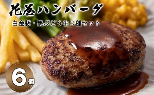 白金豚と黒ぶだう牛ハンバーグ・味噌deハンバーグ6個セット 【763】岩手県花巻市12000肉加工肉(ハム・ソーセージ等)