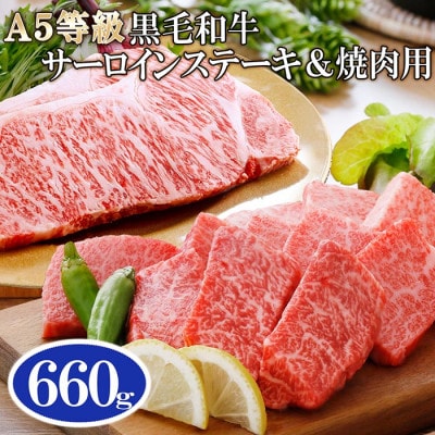A5等級黒毛和牛サーロインステーキ2枚&焼肉用(計660g) C0-16【配送不可地域:離島】【1166305】鹿児島県枕崎市30000肉牛肉