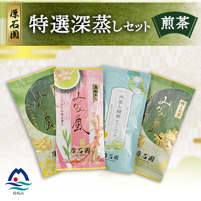 お茶の老舗“厚石園”の特選深蒸しセット 【高級煎茶・特上煎茶・水出し煎茶ティーバッグ】 A8-30【配送不可地域:離島】【1166622】鹿児島県枕崎市18000お茶・飲料コーヒー・紅茶