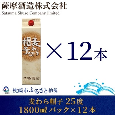 【熟成麦焼酎】「麦わら帽子」25度 1800ml パック 12本セット G5-3【配送不可地域:離島】【1166646】鹿児島県枕崎市75000酒・アルコール焼酎