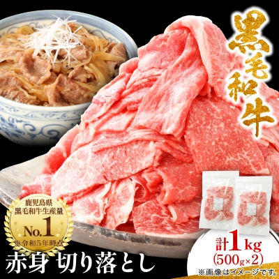 【鹿児島県産】黒毛和牛 赤身 切り落とし 1kg (500g×2)(枕崎市)  A8-111【配送不可地域:離島】【1616201】鹿児島県枕崎市18000肉牛肉