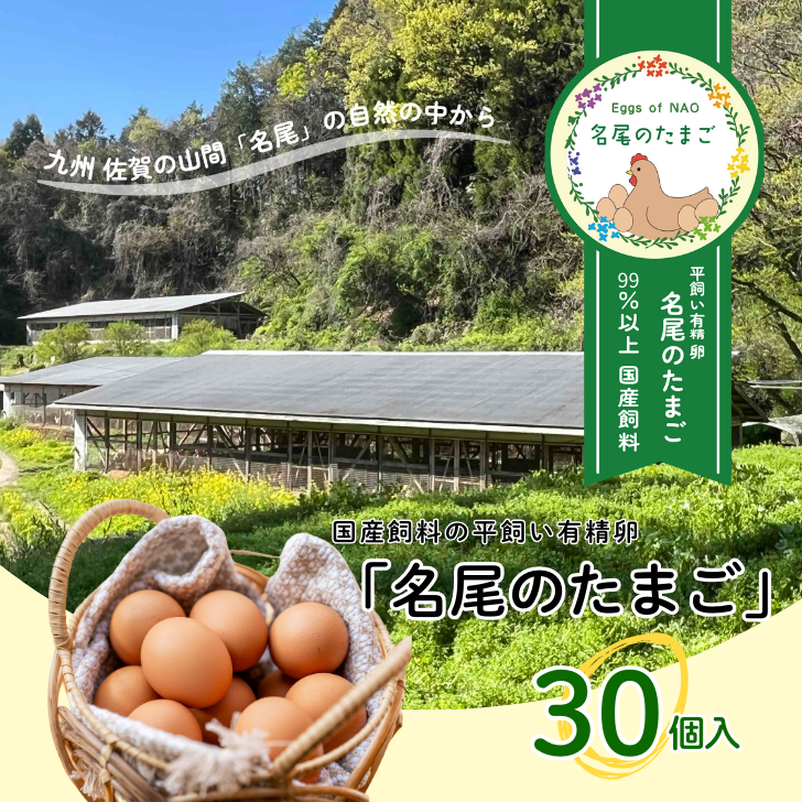 国産飼料の平飼い有精卵「名尾のたまご」30個入:B135-013佐賀県佐賀市13500卵・乳製品