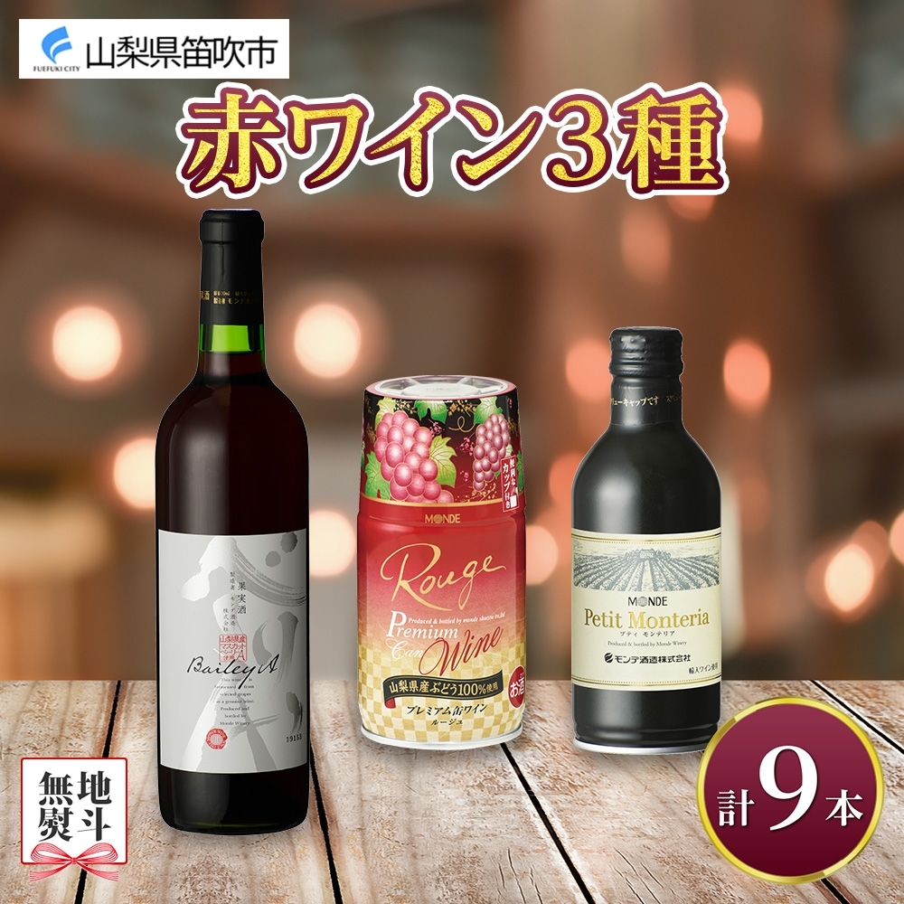 赤ワイン 瓶 缶 飲み比べ 瓶1本+缶2種8本 モンデ酒造 177-4-047山梨県笛吹市24000酒・アルコール