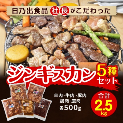 日乃出食品 ジンギスカン食べ比べ5種セット(羊牛豚鶏鹿) 計2.5kg_01172【配送不可地域:離島】【1155298】北海道旭川市12000肉ジビエ