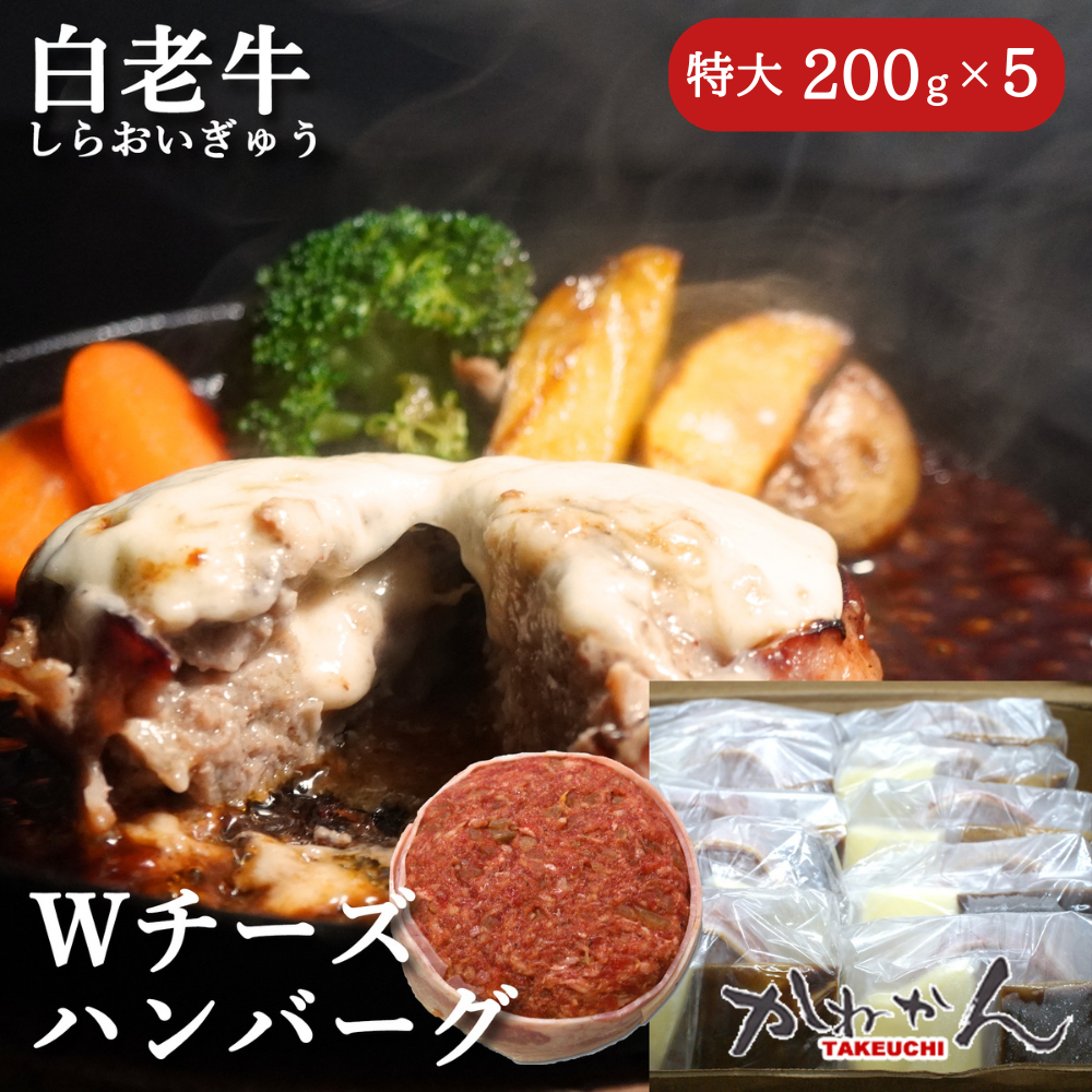 道産和牛ダブルチーズハンバーグ(200g)5個入り MROA047北海道室蘭市25000肉牛肉