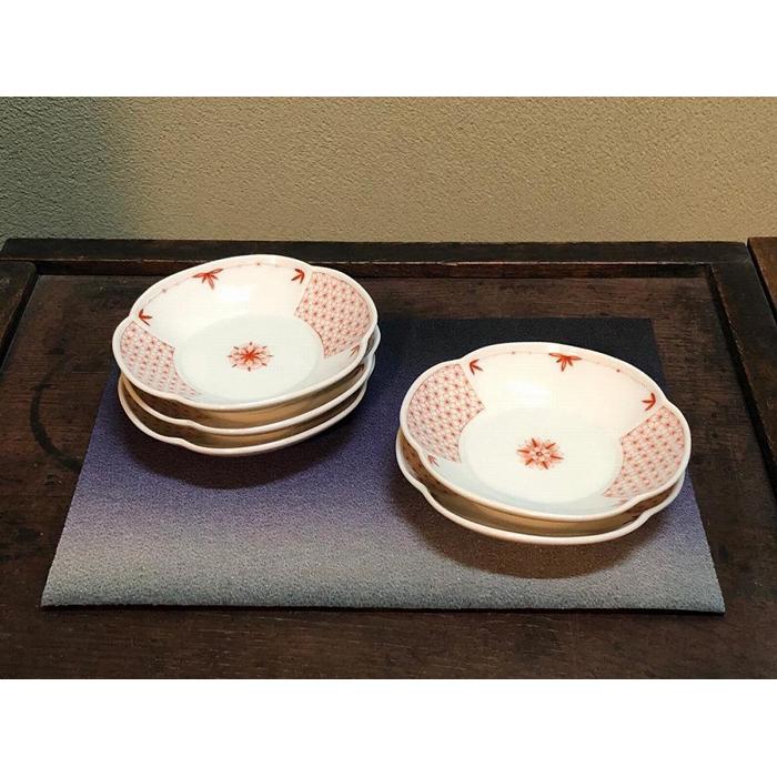つば型小皿揃え 赤絵小紋 華 九谷焼石川県金沢市110000衣類・装飾品・工芸品その他 装飾品・工芸品