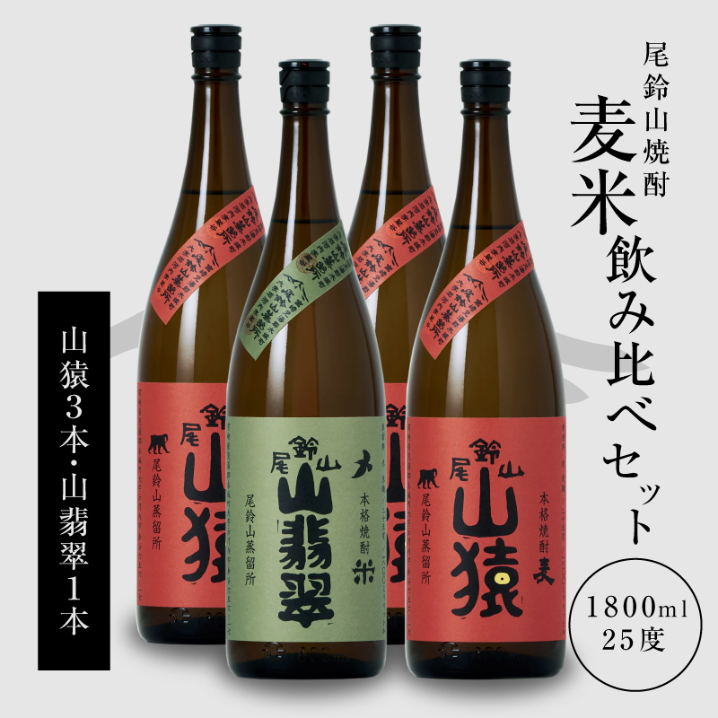 <焼酎尾鈴山(山猿3本・山翡翠1本)1800ml> K08_0028_3宮崎県木城町40500酒・アルコール焼酎
