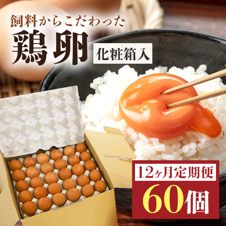 鶏卵60個(55個+補償5個)入り化粧箱 【12ヶ月定期便】 16-E茨城県小美玉市96000卵・乳製品卵(鶏、烏骨鶏等)