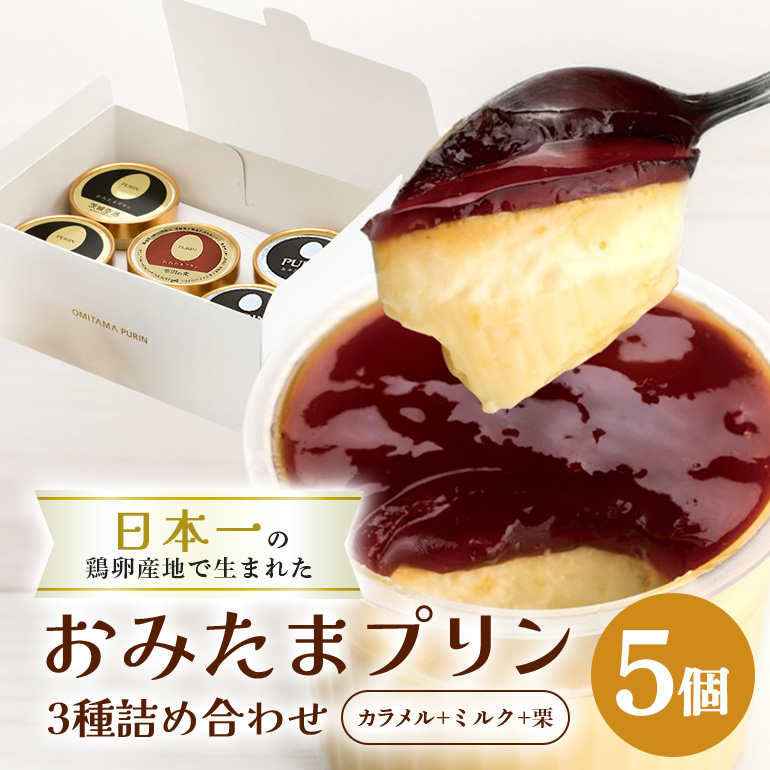 おみたまプリン3種詰合せ 5個入り カラメル&ミルク&栗 白箱 8-U茨城県小美玉市11000菓子・スイーツプリン・ゼリー