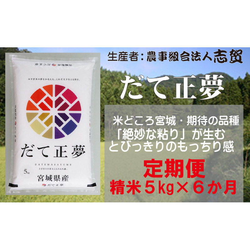 【10月受付再開予定/令和7年産新米】米 定期便 6ヶ月 だて正夢 5kg 志賀沢米 岩沼産お米 白米 精米 ブランド米 単一原料米 5キロ こめ コメ おこめ ご飯 ライス だてまさゆめ 東北 宮城県産 宮