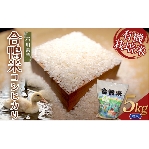 【先行予約】令和7年産 新米 有機栽培米コシヒカリ 石川県加賀市産(合鴨米)精米5kg お米 合鴨 コメ 米 ごはん 有機栽培 有機JAS認証 グルメ 食品 復興 震災 コロナ 能登半島地震復興支援 北